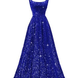 Elegant Blue Sequin Evening Gown